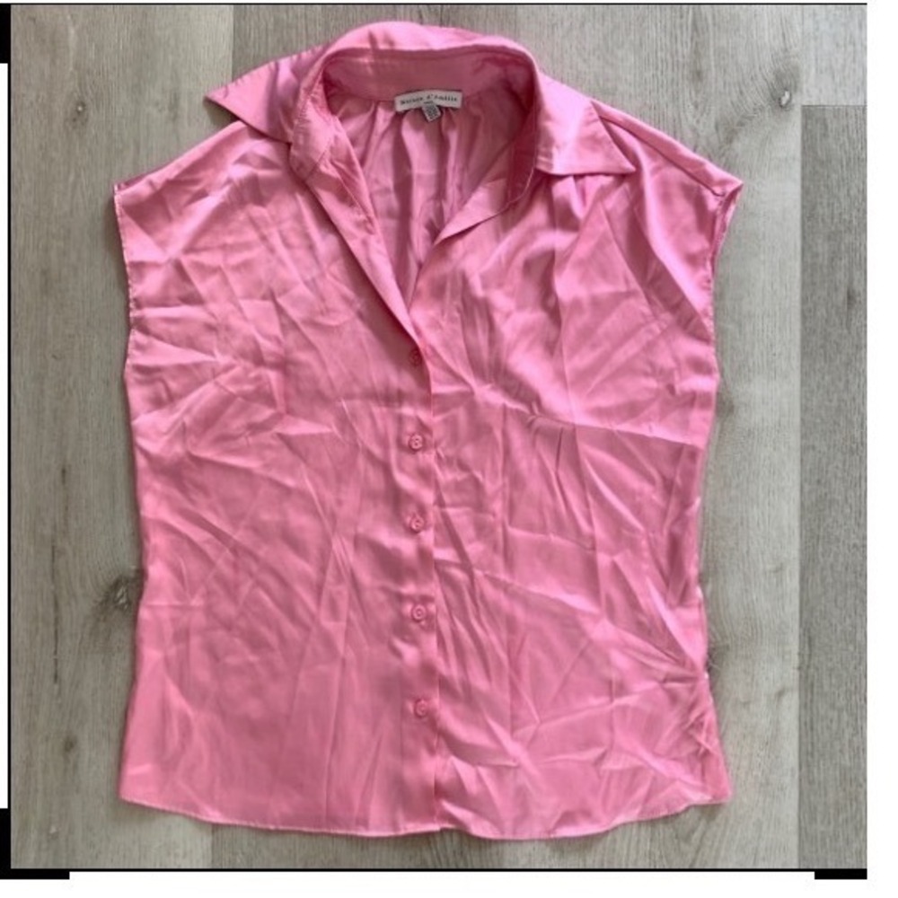 Maison d Amelie Paris Pink Satin Sleeveless Button Down Blouse XS Office Preppy